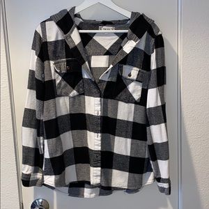 Pink Rose hooded button down flannel